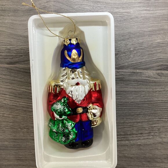 Vtg Montgomery Ward Soldier Nutcracker Soldier Holding Tree Bell Glass Ornament - Picture 12 of 16